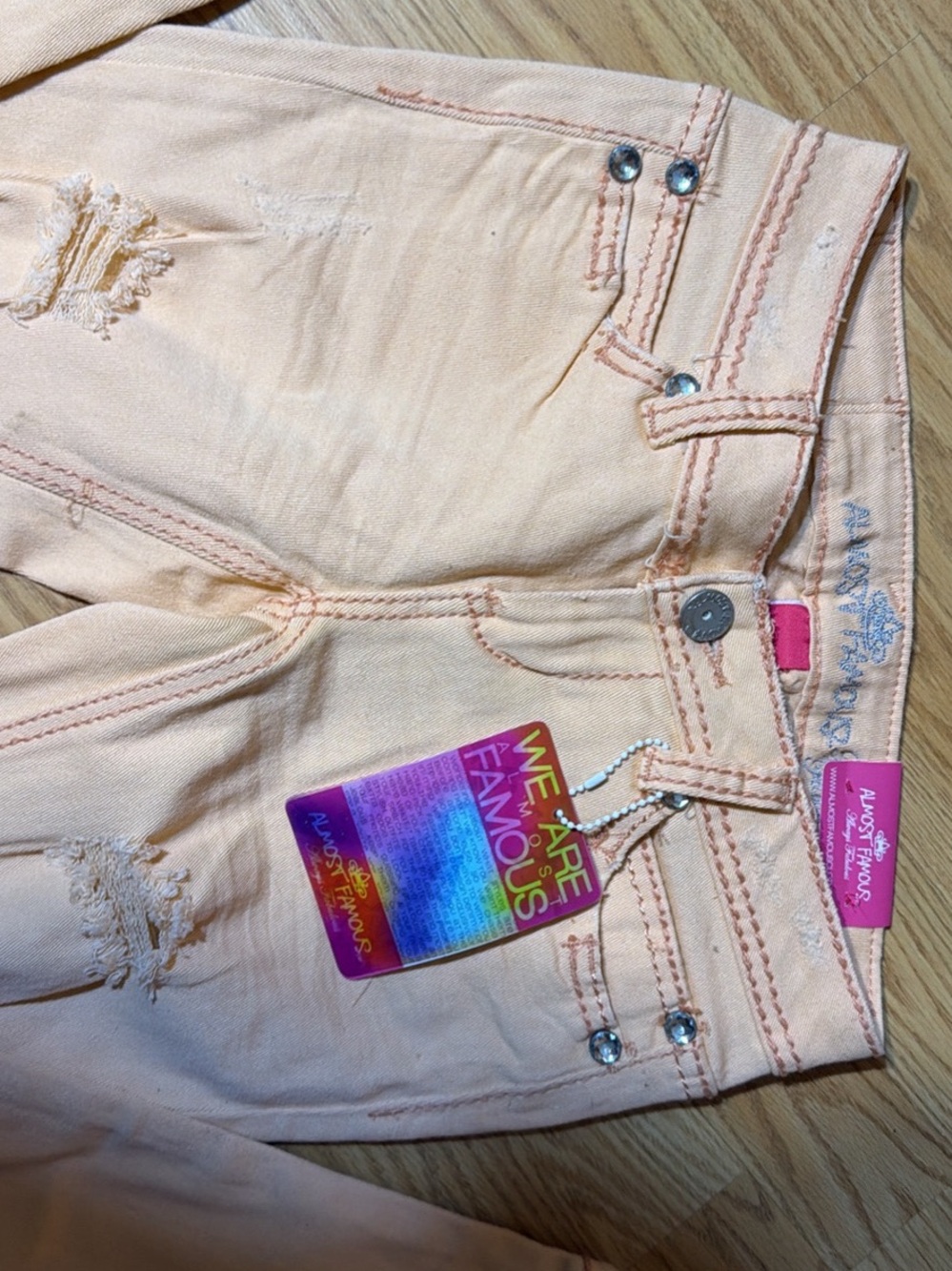Almost Famous Light Peach Skinny Jeans with Rhinestone Details